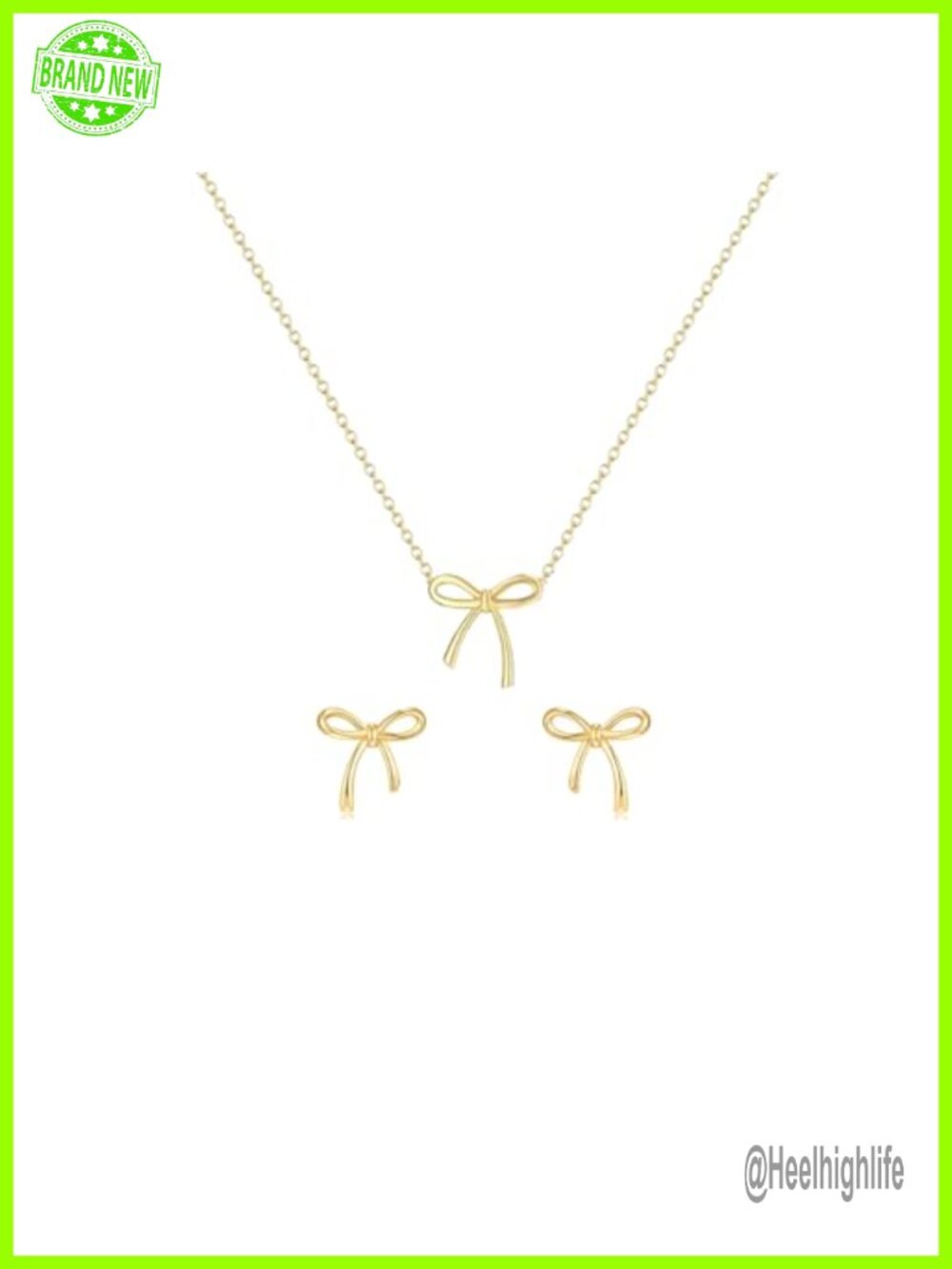 Gold Bow Earrings Necklace Jewelry Set Hypoallergenic Party
